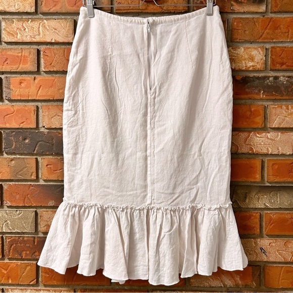 Vintage Linen Pale Pink Midi Skirt with Ruffle Hem + Adjustable Waist - Picture 4 of 6